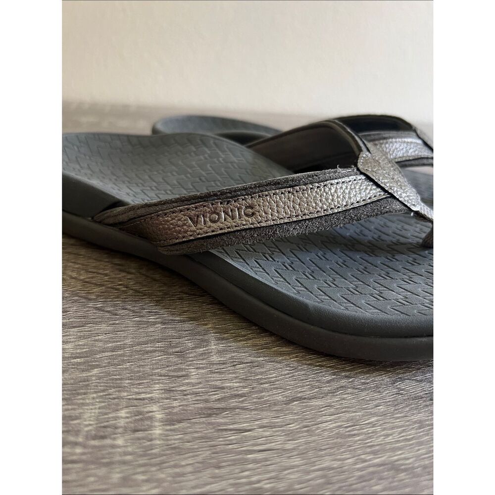 Vionic Orthotic Sandals Pewter Metallic flip flop Comfort Arch Support Women’s 7 - Picture 4 of 9